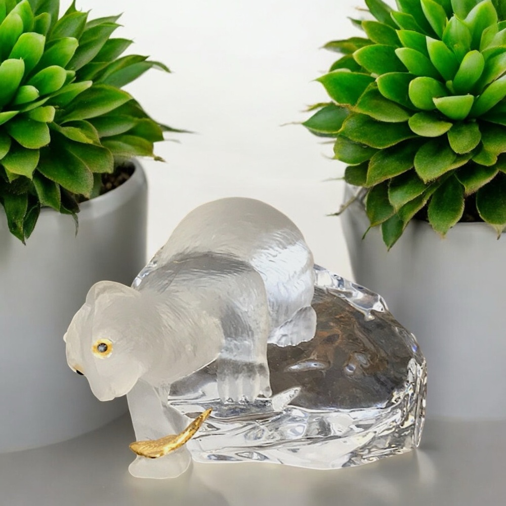 🧸FM Igor Carl Fabergé Crystal Bear with 24k Gold Fish - Crystal Cape - Picture 2 of 16